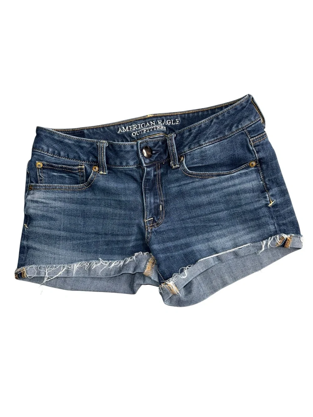 American Eagle Shortie Super Stretch Denim Shorts Womens 6 Frayed Cuffed Y2K